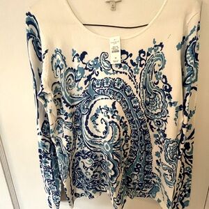Talbots viscose and nylon sweater NWT White background blue print. Size m